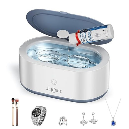 JeaTone Ultrasonic Jewelry Cleaner, 46KHz Sonic Jewelry Cleaner Machine for All Jewelry, Eyeglasses, Retainers, Dentures, Rings, Watches, Earrings & More, 304 Stainless Steel 20oz Cleaning Pod (Grey)