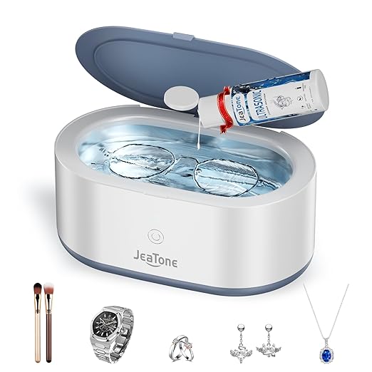 JeaTone Ultrasonic Jewelry Cleaner, 46KHz Sonic Jewelry Cleaner Machine for All Jewelry, Eyeglasses, Retainers, Dentures, Rings, Watches, Earrings & More, 304 Stainless Steel 20oz Cleaning Pod (Grey)