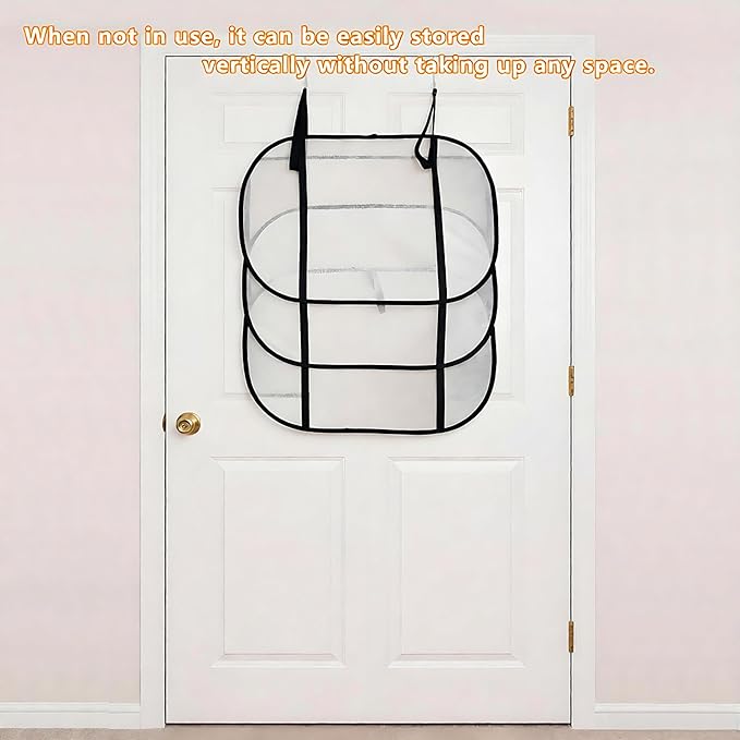 SAMJANE Hanging Sweater Drying Rack – Lay-Flat Warp-Knit Airflow Mesh for Delicates, 3 pcs 3-Tier Foldable Space-Saving Door-Hanging Design for Fast Drying & No Deformation in Small Spaces (Black)