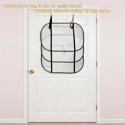 SAMJANE Hanging Sweater Drying Rack – Lay-Flat Warp-Knit Airflow Mesh for Delicates, 3 pcs 3-Tier Foldable Space-Saving Door-Hanging Design for Fast Drying & No Deformation in Small Spaces (Black)