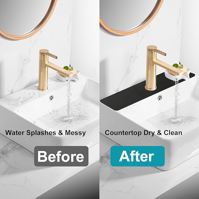Customizable Faucet Mat for Kitchen Sink: 30"L x 5.5"W Quick Drying Kitchen Sink Mat & Bathroom Counter Protector - Cut to Fit with 2 or 3 Hole Faucet Design - Extra Long Absorbent Splash Guard