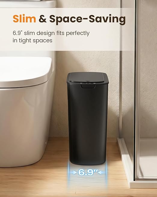 Cesun Motion Sensor Trash Can, 5 Gallon Automatic Bathroom Garbage Can with Lid, Touchless Smart Plastic Slim Wastebasket for Bathroom, Office, rv, Bedroom, Living Room, Black