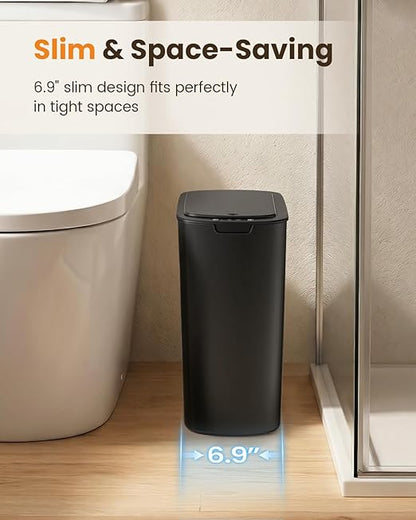 Cesun Motion Sensor Trash Can, 5 Gallon Automatic Bathroom Garbage Can with Lid, Touchless Smart Plastic Slim Wastebasket for Bathroom, Office, rv, Bedroom, Living Room, Black