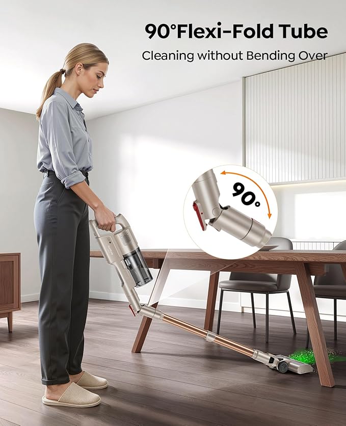 Cordless Vacuum Cleaner, 550W 45KPA 50Mins Rechargeable Battery, Stick Cordless Vacuum with Bendable Wand, Anti-tangle Brush, Extended Foldable to 90°, Handheld Vacuum Cleaner for Home/Pet Hair/Floors