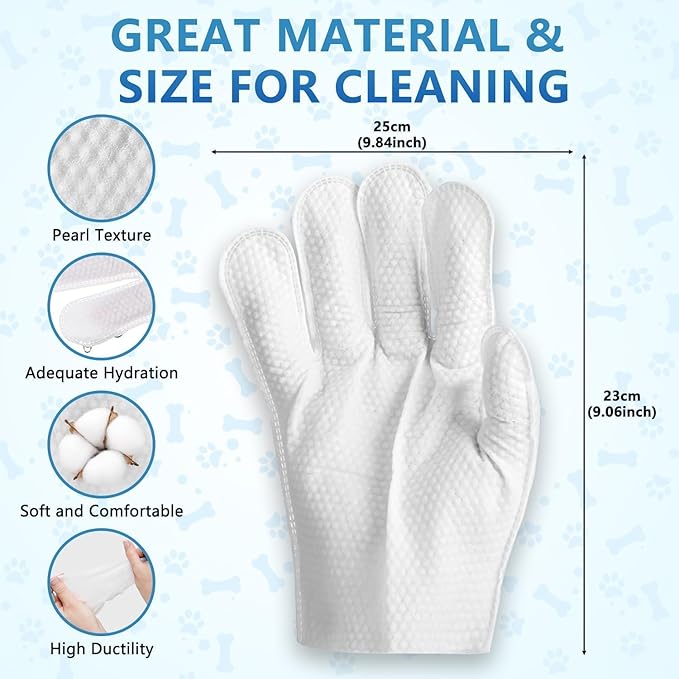 Pet Glove Wipes for Dogs (4Packs/24 PCS) Disposable pet Cleaning Towel, Thick, Odorless and Suitable for Daily Care, Cleaning and Caring for Dogs and Cats
