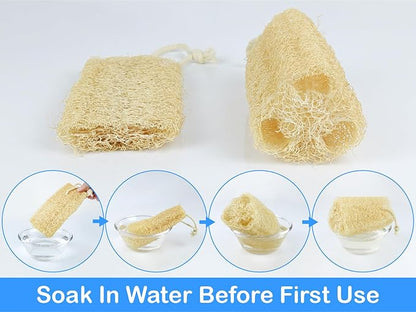 Organic Natural Loofah Sponge for Cleaning and Showering, Plant Fiber Body Bath Scrubber, 100% Plastic Free, Compostable, Set of 4