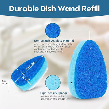 Dish Wand Sponge Refills, 6 Sponges Replacement Heads DishWand Non Scratch, Soap Control Handle Dispenser Scrubber Heavy Duty with Dishwashing Scrub Dispensing Brush Pads Cleaning Supplies （Blue）