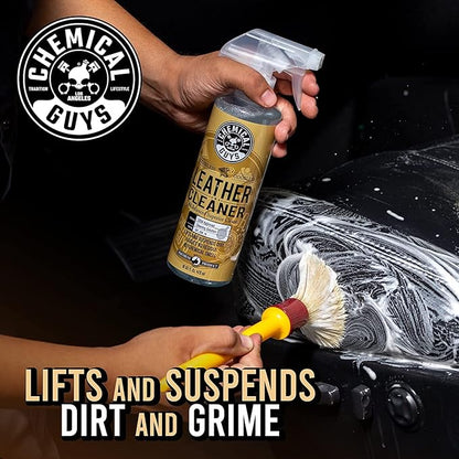 Chemical Guys SPI410 Leather Cleaner and Conditioner Bundle with ACC_S95 Long Bristle Horse Hair Leather Cleaning Brush, Safe for Car, Home, Office, & More (3 Item Bundle with 2-16 fl oz Bottles)
