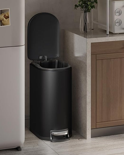 GarveeHome 13 Gal / 50 L Stainless Steel Kitchen Trash Can with Lid, Slim Step-On Garbage Bin, Large Rustproof Metal Trash Can with Soft Close, Inner Bucket & Rear Handle, Black