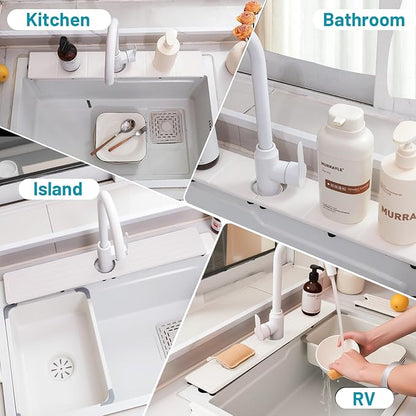 Fast Drying Faucet Mat for Kitchen Sink, Water Absorbent Diatomite Stone Sink Tray with Raised Feet, Kitchen Sink Splash Guard, Prevents Moisture Buildup, Durable Protector for Bathroom Counter