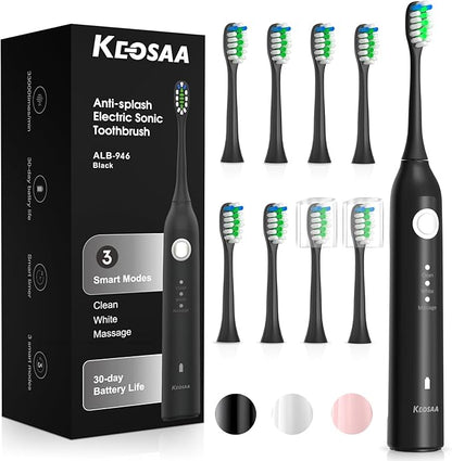Sonic Vibrating Toothbrush with Pressure Sensor, Electric Tooth Brush with 8 Brush Heads, 3 Modes, 33000VPM, 2-Min Timer, One Charge Lasts for 30 Days, 3D Rounded Soft Bristles, IPX7 Waterproof