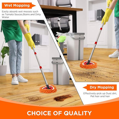Baderke 3 Pack Chenille Mop Heads Replacements Compatible with 1 Tank System Chenille Duster Replacement Heads Microfiber Spin Mop Refill Pads Reusable Dust Refills for Floor Cleaning (Orange)