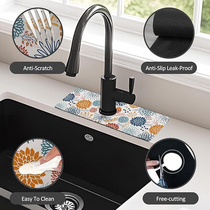 15" X 5.5" Kitchen Sink Splash Guard Faucet Mat Mandala Super Absorbent Fast Drying Faucet Guard & Draining Mat Sink Splash Guard Behind Faucet for Kitchen, Bathroom