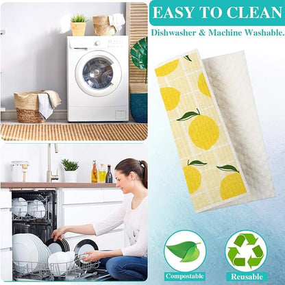Swedish Dishcloths for Kitchen | 6 Pack Floral Reusable Paper Towels Washable | Swedish Dish Towels | Non-Scratch Cellulose Sponge Cloths | No Odor, Biodegradable Cleaning Cloths, Fruits