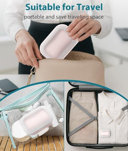 Quatish Large Leakproof Travel Soap Case, Solid Shampoo Bar Holder, Silicone Soap Box with Draining Layer, Enhanced Soap Container, Suitable for Camping, Gym, Bathroom, Outdoor Essentials, Pink