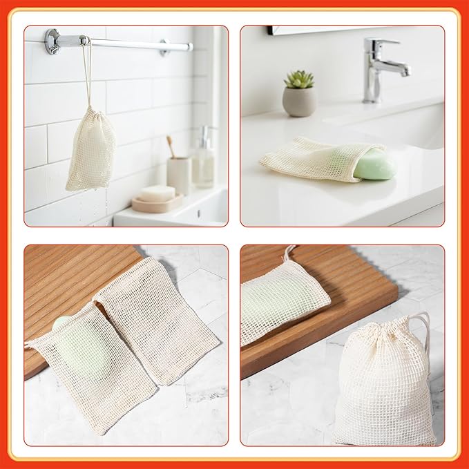 10 Pcs Soap Bags, Exfoliating Soap Saver Bags with Drawstring Reusable Natural Sisal Soap Pouch Foaming Drying for Bath and Shower(3.5x5.5 Inch)