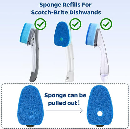 Sponge Dishwand Brush Refills for Scotch-Brite Dishwand - 20 Pack Dish Soap Non-Scratch Brush Refills for Nonstick Pots and Pans, Glass & Tubs（Green