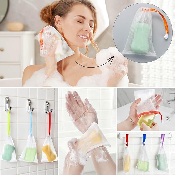 Soap Saver Bag, 10PCS Exfoliating Soap Pouch, Soap Bags for Soap Bars, Mesh Soap Bags with Drawstring Body Facial Cleaning