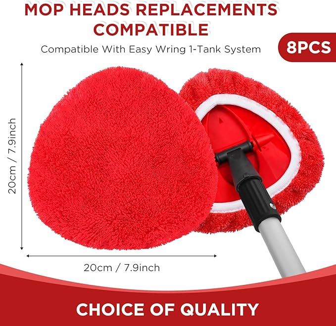 Baderke 8 Pack Microfiber Mop Heads Replacements Microfiber Spin Mop Replace Heads Reusable Refills Pads Duster Replace Washable Cleaning Cloths Scrubber Dust Refills for Floor Cleaning (Red)