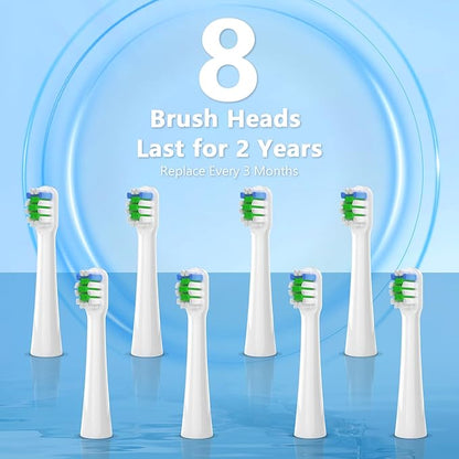 Sonic Toothbrush with 8 Brush Heads, Pink Electric Toothbrush for Women and Girls with Fast Charge 4 Hours Last 60 Days, 2-Min & 30s Smart Timer, IPX7 Waterproof, Type-C Charging