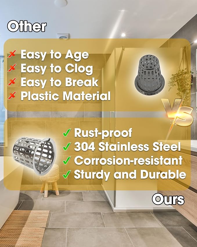 2 Pcs Debris and Hair Strainer for Shower Drains Floor Drain, 2 Inch Stainless Steel Debris Basket Hair Trap Catcher with 2 Lifting Hook, Concave Type