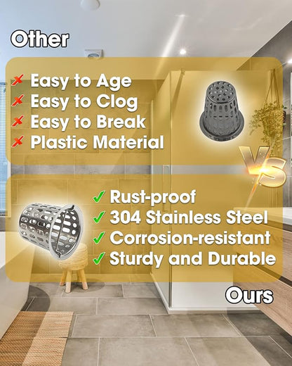 2 Pcs Debris and Hair Strainer for Shower Drains Floor Drain, 2 Inch Stainless Steel Debris Basket Hair Trap Catcher with 2 Lifting Hook, Concave Type