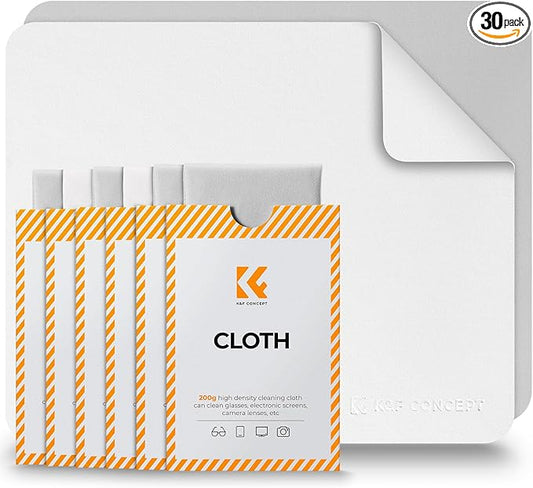 K&F CONCEPT 30 Pack Lens Cleaning Cloth | Microfiber Cleaning Cloth | Glasses Cleaning Cloths | Eyeglass Lens Cleaner | Eyeglasses, Camera Lens, VR/AR Headset, and Screen Cleaning | White & Grey