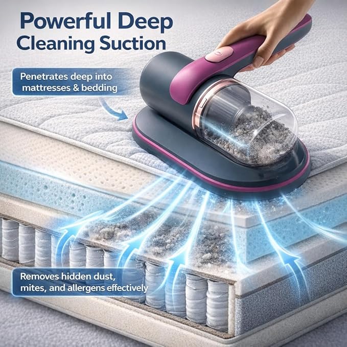 Mattress Vacuum Cleaner, Handheld UV Bed Vacuum Cleaner Effectively Clean Up Bed, Pillows, Cloth Sofas, Carpets and Ther Fabric Surfaces