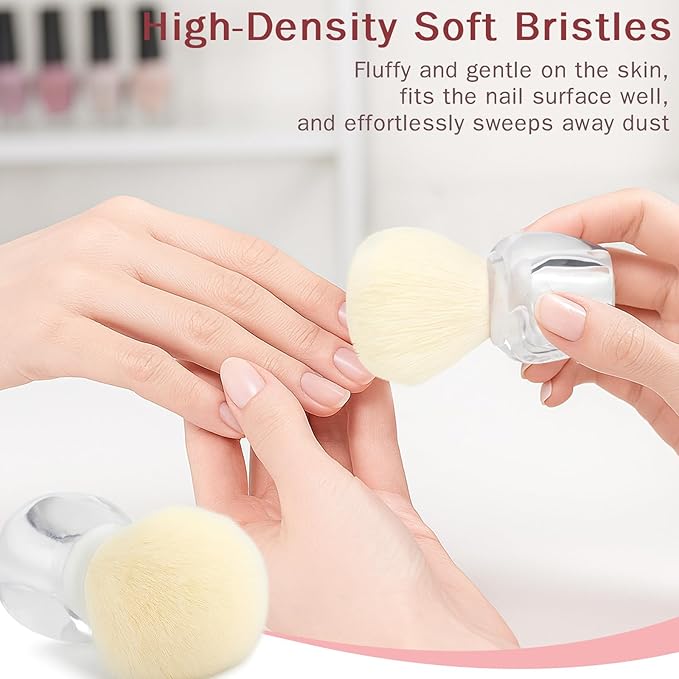 Soft Transparent Nail Dust Powder Remover Brush – Kabuki Style Cleaner for Acrylic & Gel Nail Art（2pcs)