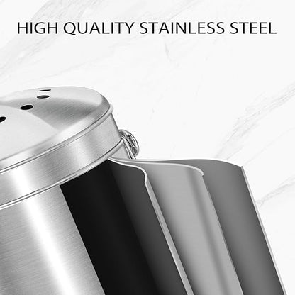ENLOY Compost Bucket for Kitchen Countertop, 1.3 Gallon Stainless Steel Compost Bin Indoor with Lid, Odorless Food Waste Bucket with Charcoal Filter, Compost Pail for Kitchen with Carrying Handle