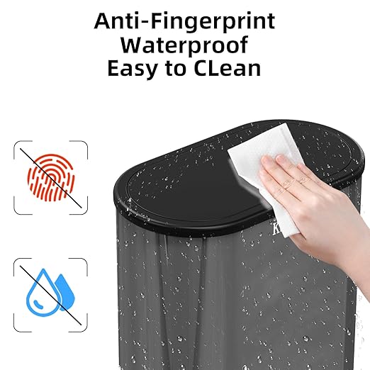 KSSKSS 1.8 Gallons Small Stainless Steel Trash Can with Press Type Lid, Slim Bathroom Garbage Bin, Removable Liner Bucket, Narrow Wastebasket with Pop-Up Lid for Bedroom,Toilet (Titanium Black)