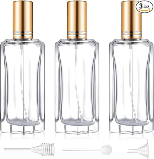 Domensi 3 Pcs glass spray bottles Empty Cologne Spray Bulk Refillable Small Travel Perfume Atomizer Bottle with Pump Tool for Hair Travel Plants Cleaning Skin Care (30 ml,Gold)