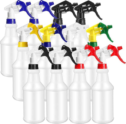 Eccliy 12 Pcs 16 Oz Plastic Spray Bottle, Adjustable Empty Reusable Sprayer for Cleaning, Planting, Water, Bathroom and Kitchen, BBQ, Commercial and Residential (Originial,Colorful)