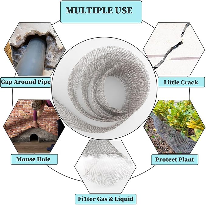 Stainless Steel Mesh Gap Blocker, Steel Wool Mice Blocker, 20ft Wire Mesh Hole Fill Fabric, Stainless Wool Roll