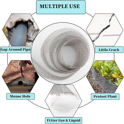 Stainless Steel Mesh Gap Blocker, Steel Wool Mice Blocker, 20ft Wire Mesh Hole Fill Fabric, Stainless Wool Roll