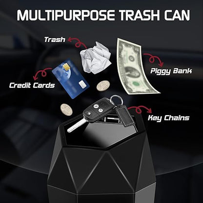 Car Trash Can with Lid, Mini Car Trash Cup with 15 Additional Trash Bags, Car Accessories for Interior, Leakproof Vehicle Garbage Bin for Car, Home, Office - 1 Pack, Black