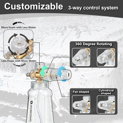 Raincovo Foam Cannon for Pressure Washer, Snow Clear Foam Cannon Dual Connector Accessories, Power Washer Soap Attachment for Car Wash, Stainless Steel Filter, 5 Nozzle Tips with Holder