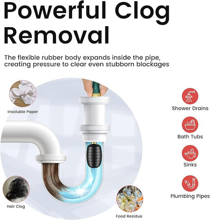 3-Pack Drain Cleaning Bladder Kit, Water-Powered Clog Remover for 1″–6″ Straight Pipes, 10FT Hose with Shut-Off Valve & Brass Faucet Adapter, Ideal for Floor Drains, Cleanouts & Main Lines
