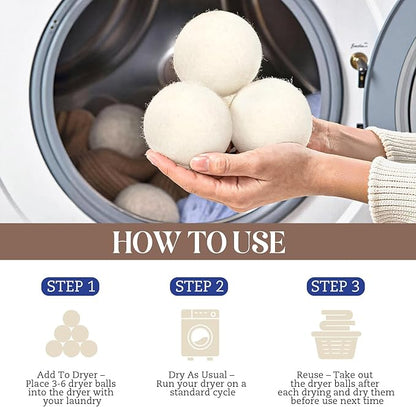 Large Wool Dryer Balls, New Zealand Dryer Balls Laundry Reusable Reduce Static Cling, Dryer Ball to Reduce Wrinkles & Shorten Drying Time, Drying Balls Fabric Softener Ball for Laundry（Pack of 8 XL)