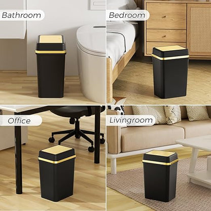 Bathroom Trash Can with Lid 4 Gallon Black Trash Can with Press Top Lid Bedroom Trash Can Small Garbage Can with 150 Counts Trash Bags for Small Bathroom Bedroom Office