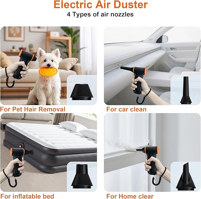 Compressed Air Duster-150000RPM Super Power Rechargeable Air Duster, 3-Gear Adjustable Mini Blower with Fast Charging, Electric Air Duster for Leaves,Computer, Keyboard, (Black)