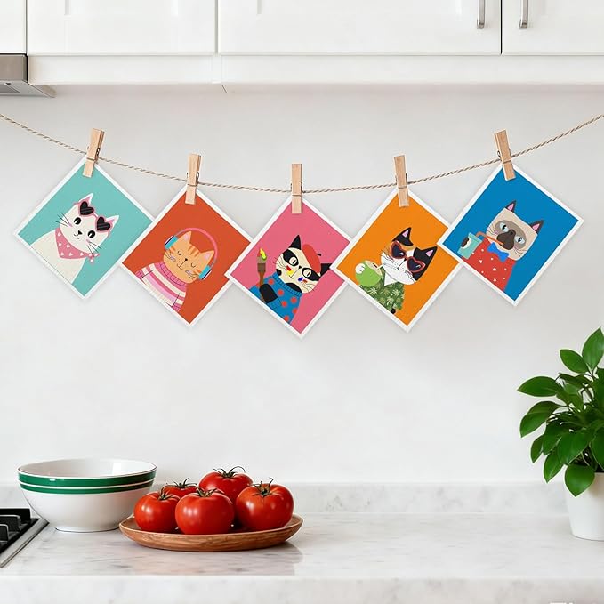 5 Pack Mixed Colorful Cartoon Cat Swedish Kitchen Dishcloths Dish Towels, Cute Kitten Dish Towels for Kitchen, Swedish Dishcloth, Paper Towels Reusable, Dish Cloth Towel Cleaning Wipe for Home