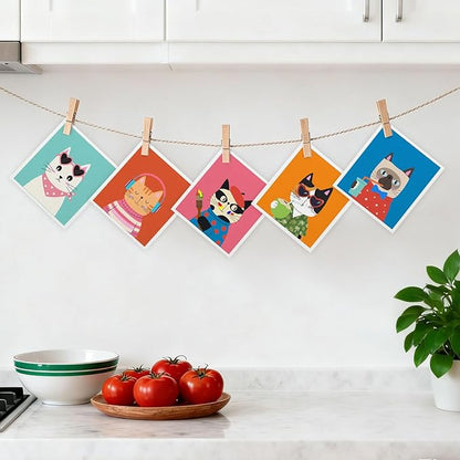 5 Pack Mixed Colorful Cartoon Cat Swedish Kitchen Dishcloths Dish Towels, Cute Kitten Dish Towels for Kitchen, Swedish Dishcloth, Paper Towels Reusable, Dish Cloth Towel Cleaning Wipe for Home