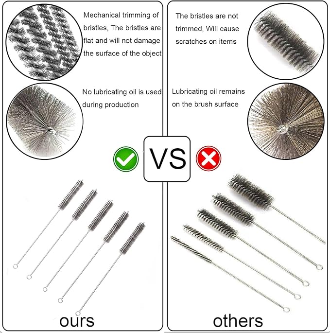12 Inch Pipe Cleaning Brush Set with Stainless Steel Bristles, Steel Wire Tube Brush Kit for Auto Parts Polishing, Machining, Bottles, Tubes, Etc.（23mm-10pcs）