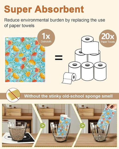 Miss Adola Kitchen Swedish Dishcloths with Hooks - 6 Pack Reusable Dish Cloths for Washing Dishes Fast Drying Cute Fun Swedish Dish Towels Washable Cleaning Sponge, Full Blown Flowers