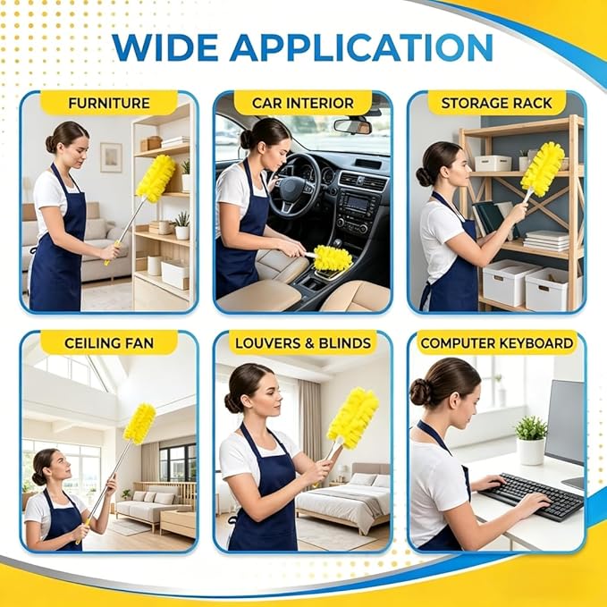 Reusable Chenille Microfiber Dust Duster, 2026 New Reusable Duster With Removable Washable Cloth Covers, 360°Electrostatic Duster Refills, Multi-Surface Dusting Mop For Efficient Home Cleaning (2 Set)