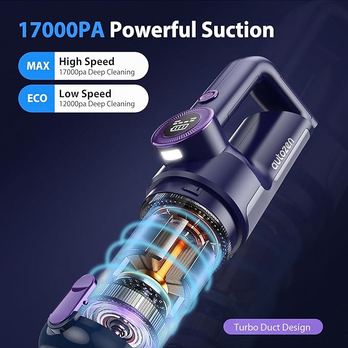 17000PA Cordless Handheld Vacuum Cleaner, 100W Brushless Motor, 2H Type-C Fast Charging, LED Screen & Light, Portable for Car, Home, Pet Hair