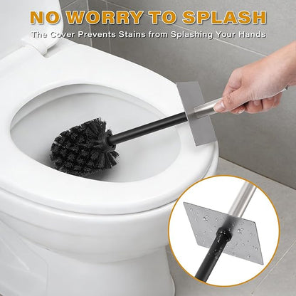 Grey Toilet Bowl Brush and Holder for Bathroom，Resin Toilet Brush and Holder Set with Stainless Steel Handle，Deep Cleaning Modern Toilet Cleaner Brush -Space Saving, Covered Brush
