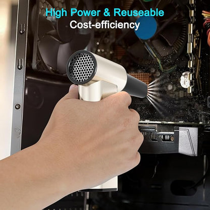 Compressed Air Duster-310,000RPM Cordless Air Blower with Cell Phone Charger, 4 Gear Adjustable Turbo Fan, Super Power Electric Air Duster for Computer, Keyboard, Outdoor, House and Car