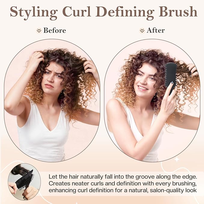 BRUSHZOO Hair Brush for Women, Brushes with Curly Hair Brush, Hair Spray Bottle, Edge Control Brush, Teasing Brush, Rat Tail Comb for All Hair Detangling Parting Styling